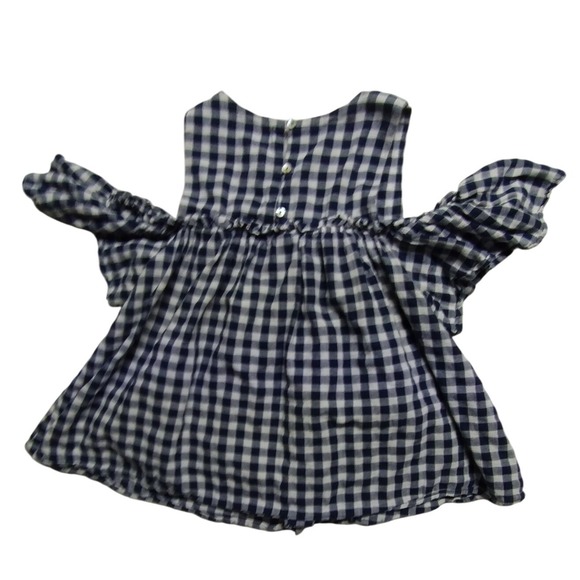 Blue Rain Cold Shoulder Top Ruffle Sleeve Blue & White Gingham Check Juniors XS - Picture 2 of 8